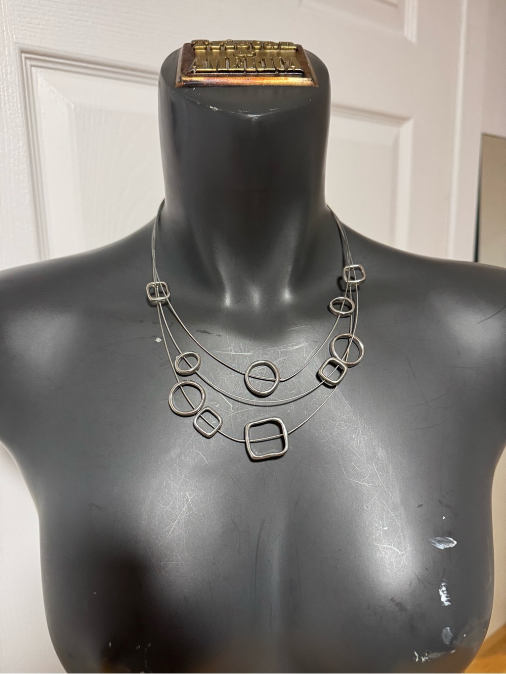 Multi-Shape Silver Layered Necklace - Modern Geometric Design